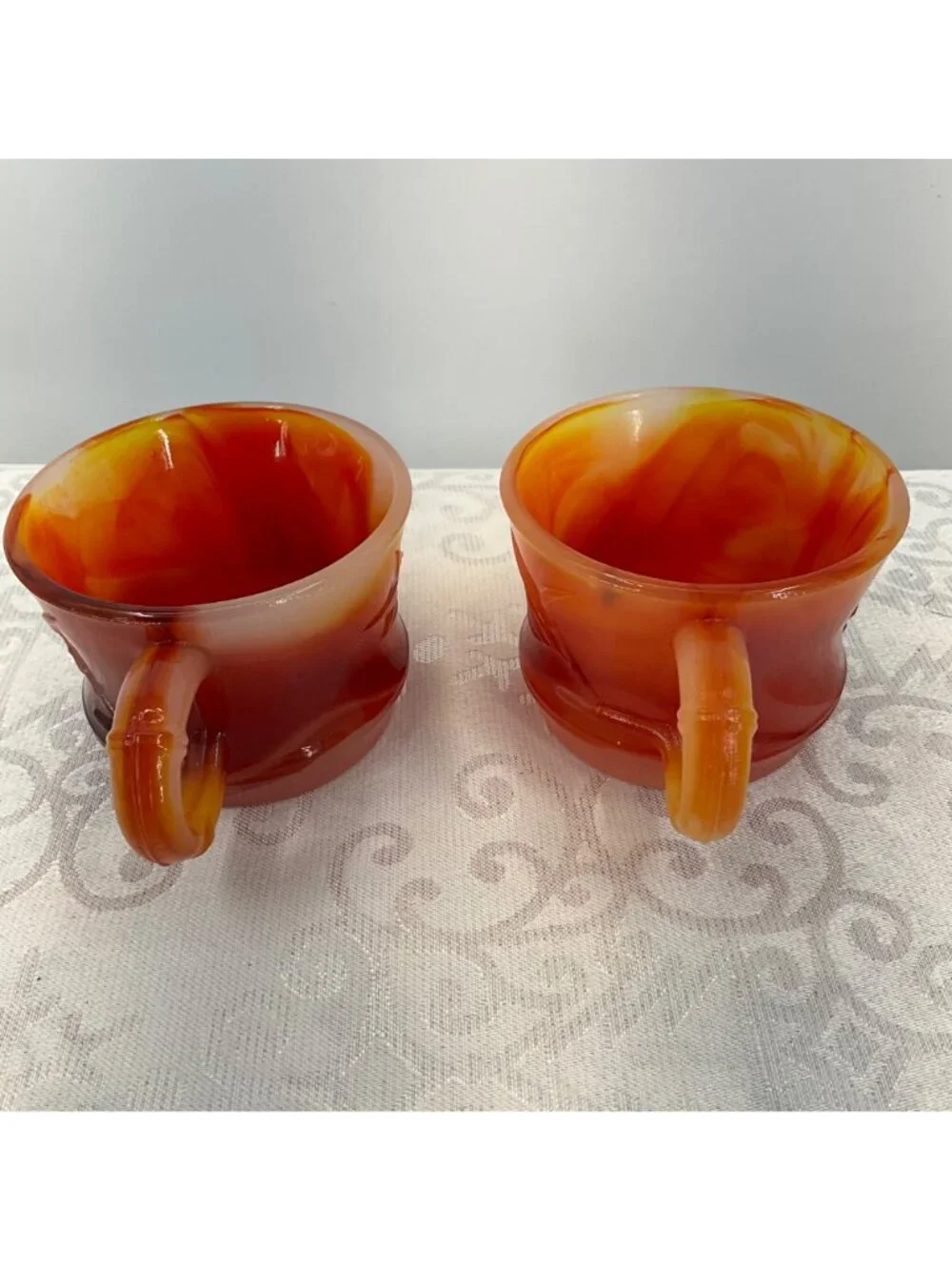 Vintage Amberina Cadmium Glass Set/2 Cupos UV Reactive Tiny Chip